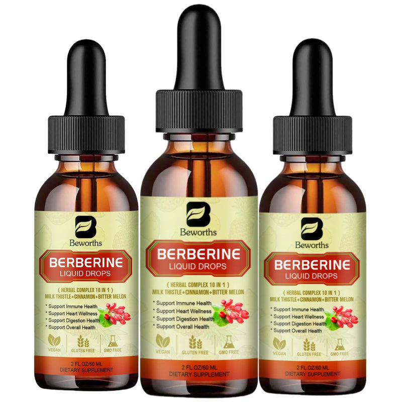B BEWORTHS Berberine Drops – 3PC Berberine Supplement with Ceylon Cinnamon, Turmeric & Bitter Melon