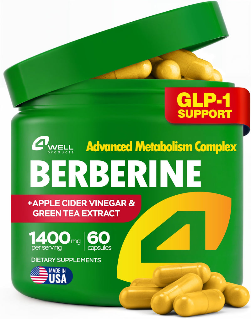 Berberine HCL Supplement - Triple Strength GLP-1 Activator with Apple Cider Vinegar & Green Tea Extract - Body Composition Support, Digestive Health, Support Heart Health, Immune System (60 Capsules)