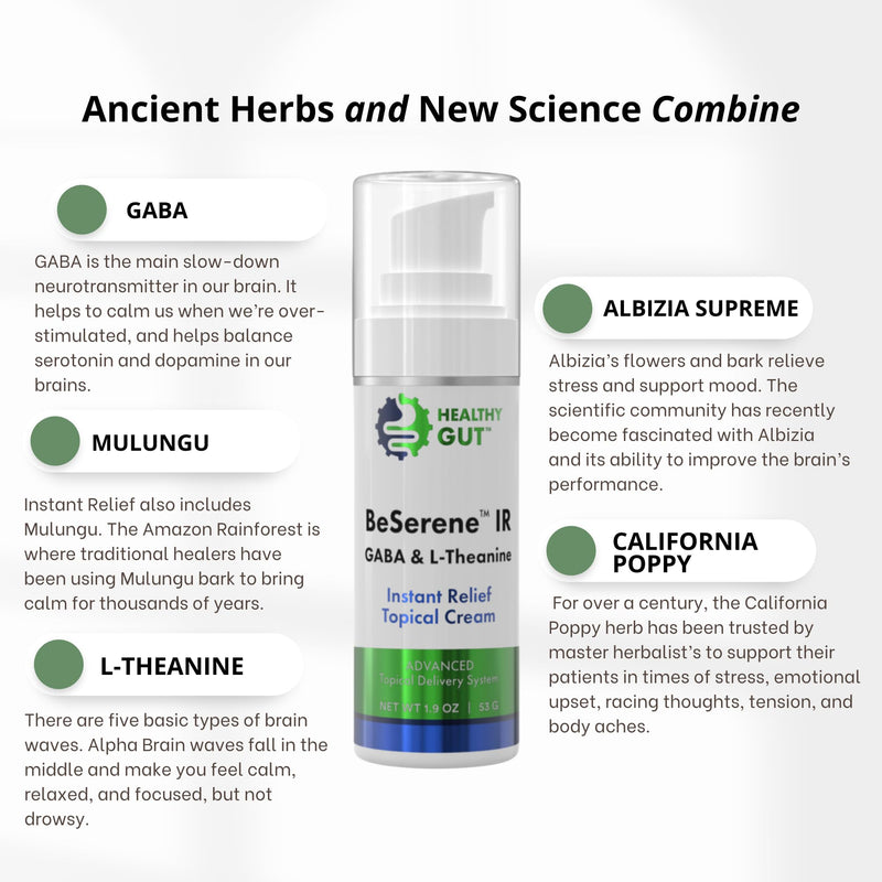 Healthy Gut BeSerene IR | GABA & L-Theanine | Instant Relief Topical Cream | 1.9 OZ