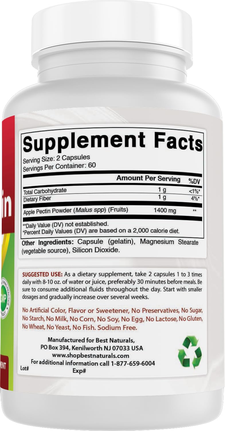 Best Naturals Apple Pectin 700 mg – 120 Capsules (Pack of 2) | Non-GMO, Gluten Free, Made in USA