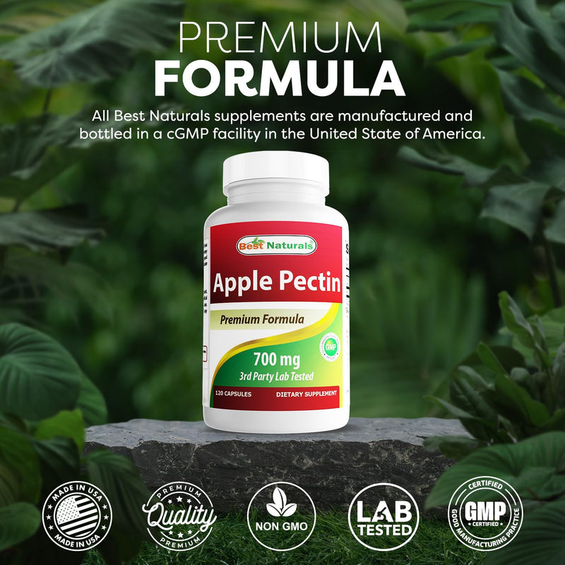 Best Naturals Apple Pectin 700 mg – 120 Capsules (Pack of 2) | Non-GMO, Gluten Free, Made in USA