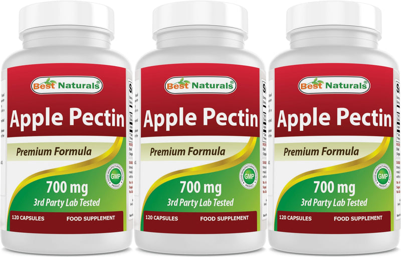 Best Naturals Apple Pectin 700 mg - Dietary Fiber - Intestinal Support - 120 Capsules (Pack of 3)