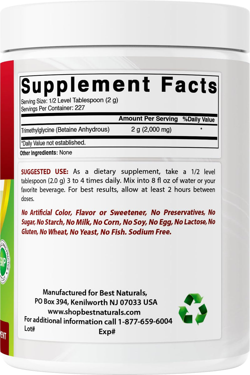 Best Naturals Betaine Anhydrous (TMG) Pure Powder - 1 lb Pack of 2