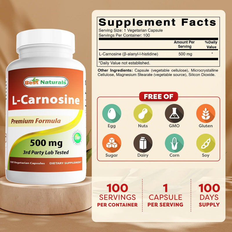 Best Naturals L-Carnosine 500 mg – 100 Vcaps (Pack of 3)