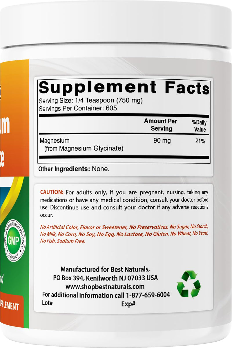 Best Naturals Magnesium Glycinate Powder - 1 Pound (1 LB (Pack of 2)) | 605 Servings