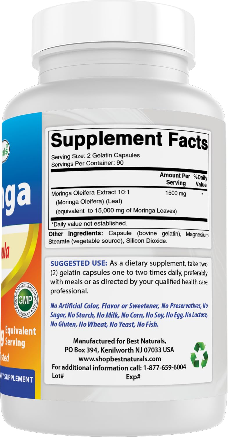 Best Naturals Moringa Extract 10:1 1500mg - 180 Capsules (Pack of 2)