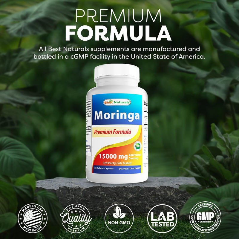 Best Naturals Moringa Extract 10:1 1500mg - 180 Capsules (Pack of 2)