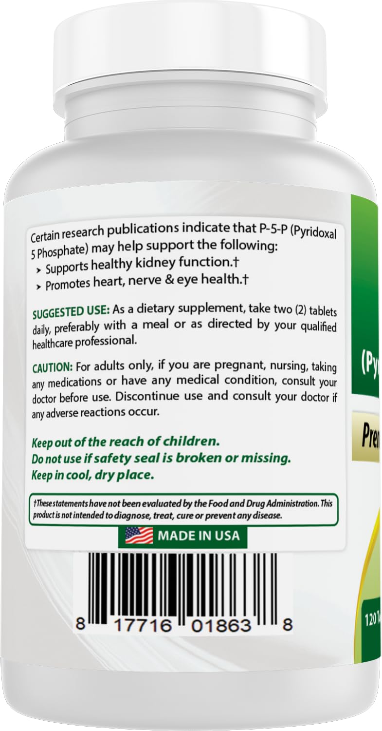 Best Naturals P5P Vitamin B6 100 mg/Serving - 120 Tablets (Pyridoxal 5 Phosphate)