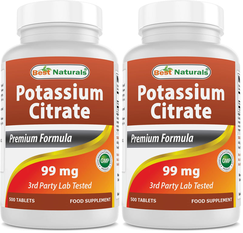 Best Naturals Potassium Citrate 99mg 500 Tablets – 3rd Party Lab Tested (Pack of 2)