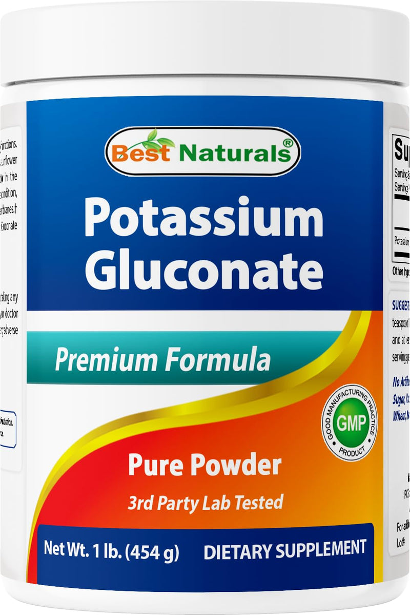 Best Naturals Potassium Gluconate 1lb Powder – 413 Servings, Non-GMO, USA Made