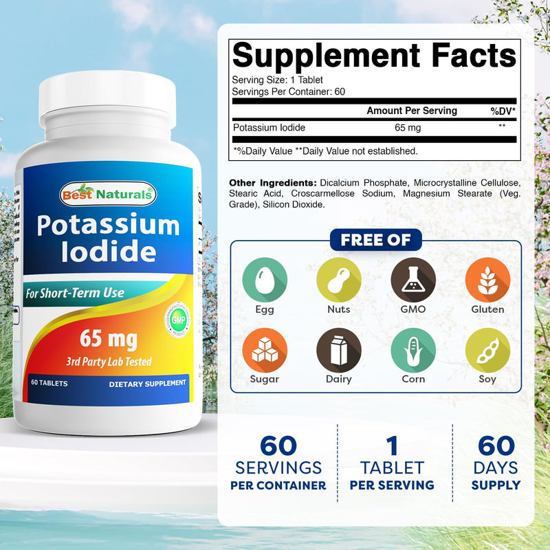 Best Naturals Potassium Iodide 65 mg | 3 Bottles x 60 Tablets - Dietary Supplement