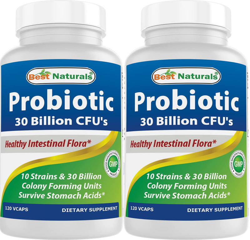 Best Naturals Probiotic 10 Strains - 30B CFU, Shelf-Stable, 120 Veggie Caps (2-Pack)