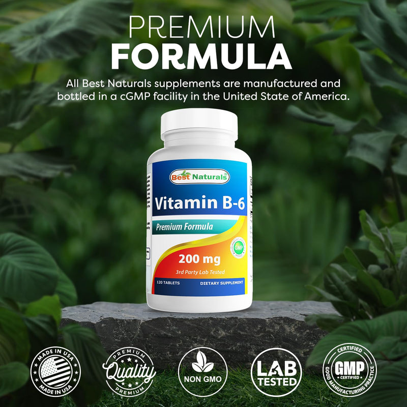 Best Naturals Vitamin B6 200mg for Adults – 120 Tablets (Pack of 2)