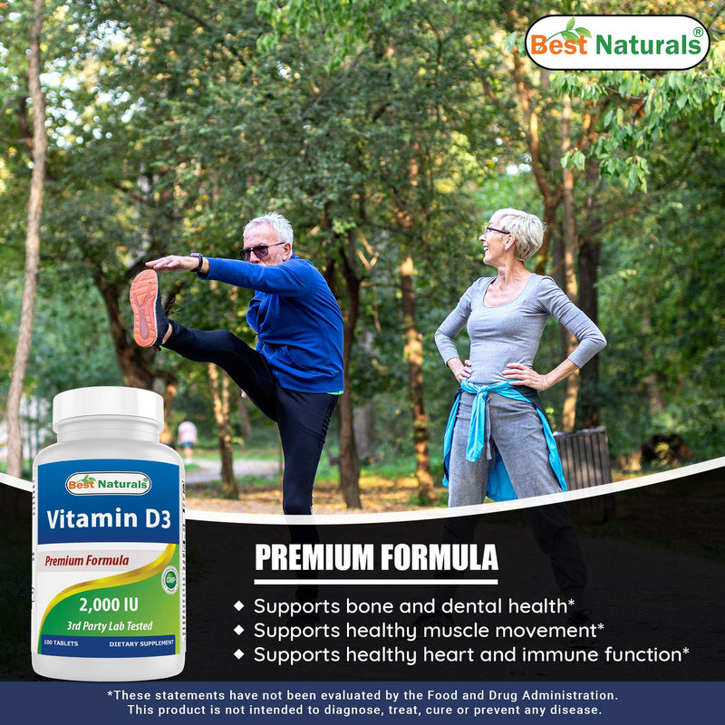 Best Naturals Vitamin D3 2000 IU - 2-Pack, 100 Tablets - Immune & Bone Support