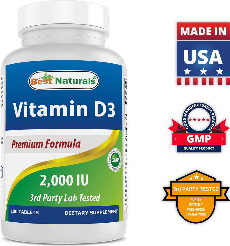 Best Naturals Vitamin D3 2000 IU (50 mcg) – 100 Tablets – Immune Support, Strong Bones & Muscle Function