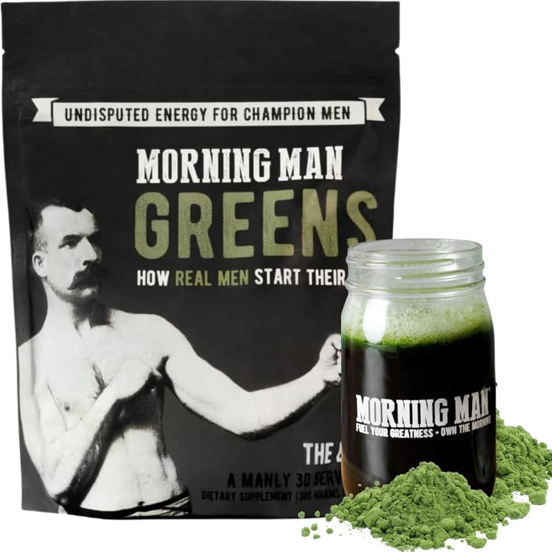 Morning Man Greens Probiotic Superfood Mix – 95mg Caffeine, 75+ Vitamins, Gluten Free, Vegan, 30 Servings