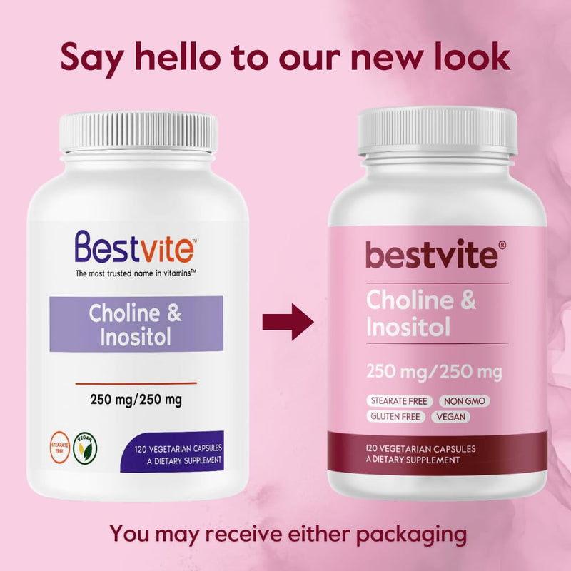 BESTVITE Choline Inositol 500mg – 120 Vegetarian Capsules – Vegan, Gluten Free, Non-GMO (Pack of 2)