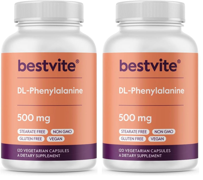 BESTVITE DL-Phenylalanine 500mg - 120 Vegetarian Capsules - Vegan, Gluten Free