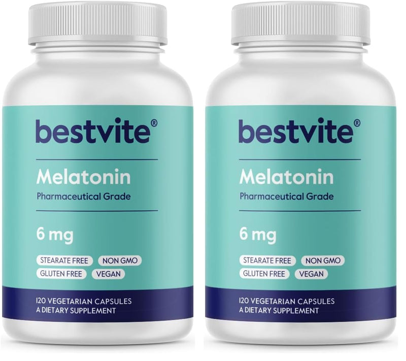 Bestvite Melatonin 6 mg – 120 Veg Caps – Vegan, Non-GMO, Gluten-Free (Pack of 2)