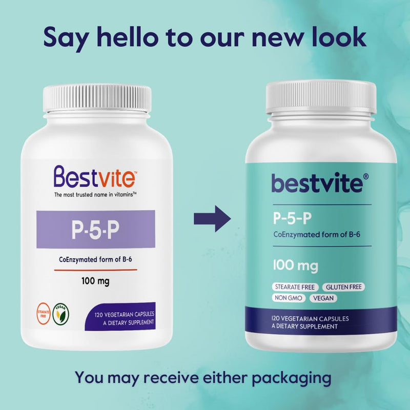 BESTVITE P-5-P 100mg – 240 Vegetarian Capsules | Coenzymated Vitamin B6 (Non-GMO, Vegan, Gluten Free, No Stearates)