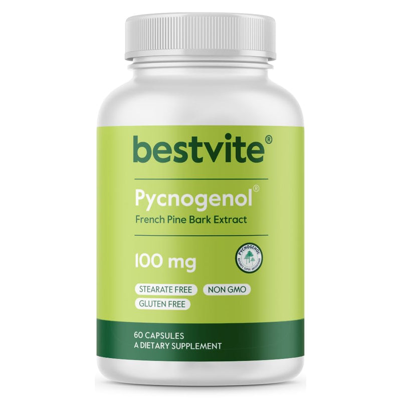 BESTVITE Pycnogenol 100mg (60 Capsules) – French Maritime Pine Bark Extract – Gluten Free, Non-GMO, No Stearates