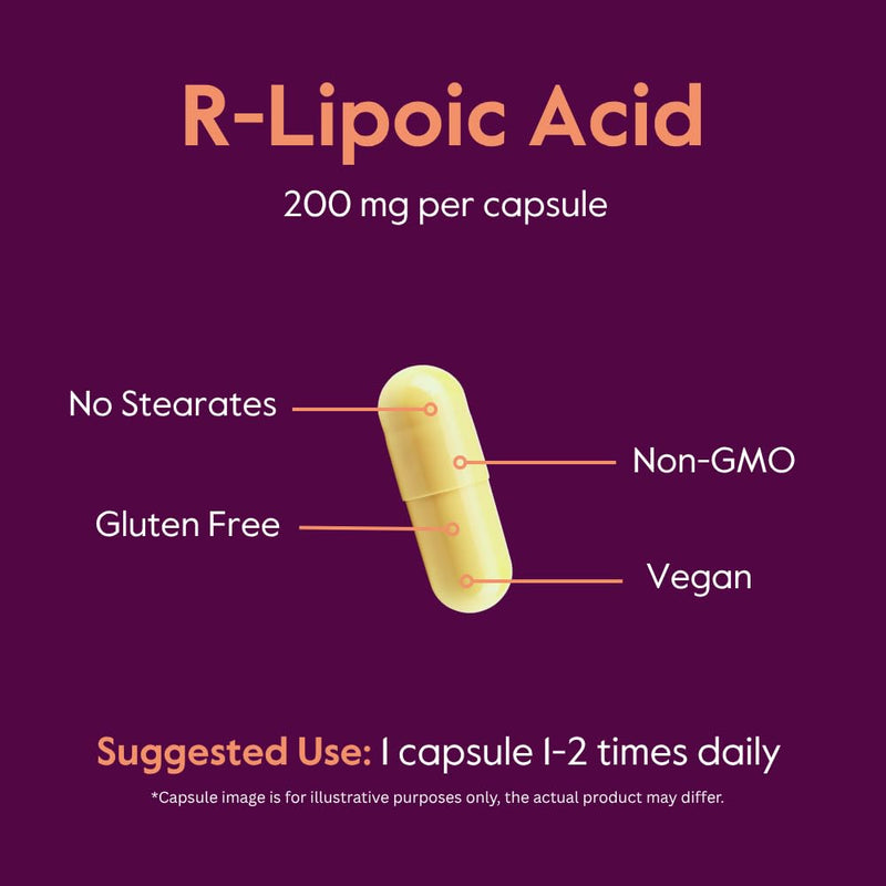 BESTVITE R-Lipoic Acid 200mg Stabilized with Bio-Enhanced Na-RLA (120 Vegetarian Capsules)(60x2) - No Stearates - No Fillers - Vegan - Gluten Free - Non GMO