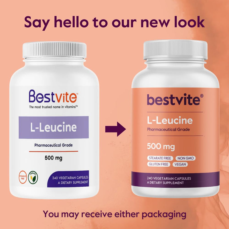 BESTVITE L-Leucine 500mg | 240 Veg Capsules | Vegan, Non-GMO, Gluten-Free