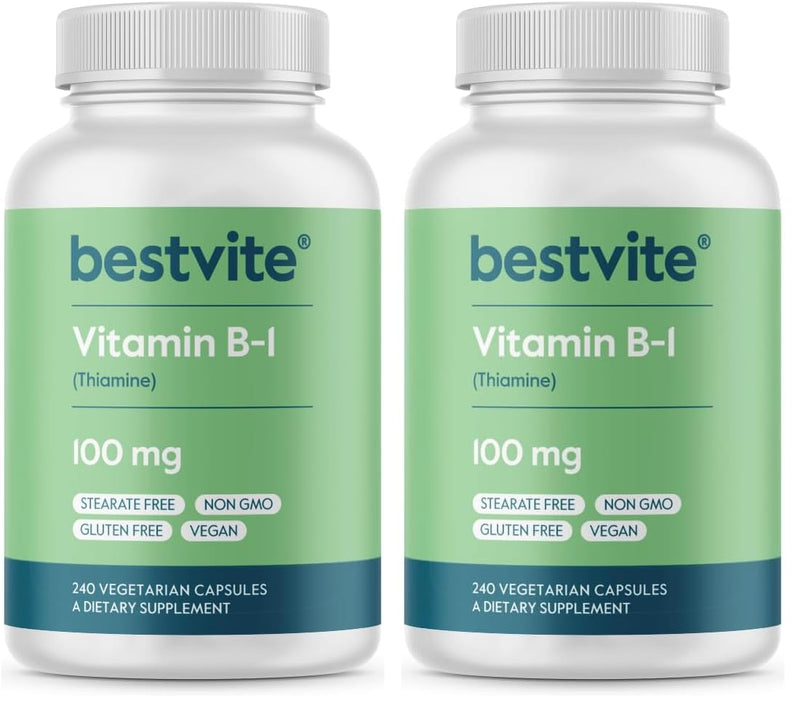 BESTVITE Vitamin B-1 100mg (240 Vegetarian Capsules) – Vegan, Non-GMO, Gluten Free – Pack of 2
