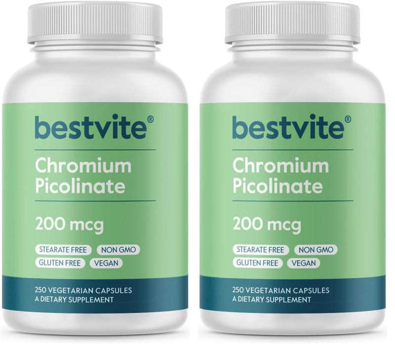 Bestvite Chromium Picolinate 200 mcg - 250 Vegetarian Capsules | Vegan, Gluten Free, Non-GMO | Pack of 2