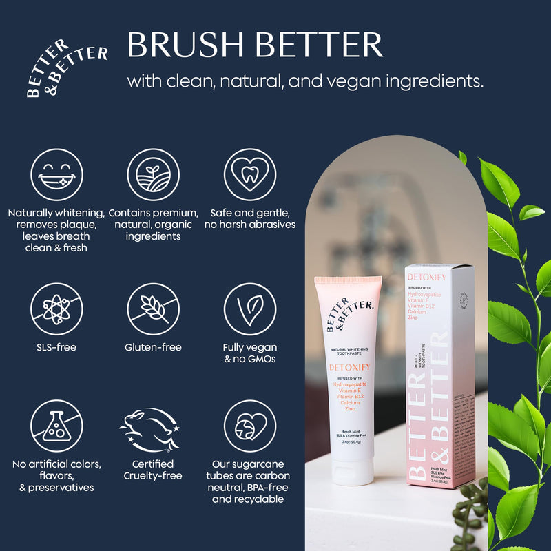 Better & Better Detoxify Hydroxyapatite Toothpaste | Fresh Mint 3.4oz, 1 Pack | Fluoride & SLS Free