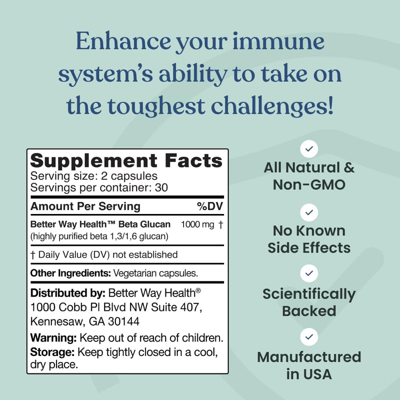 Better Way Health Beta Glucan 500 - Highly Purified 1,3/1,6 Glucan, 500 mg, 60 Capsules