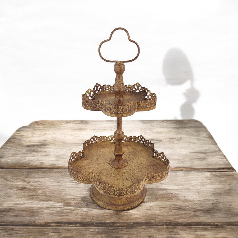 48CM RUSTY METAL 2 TIER CAKE STAND
