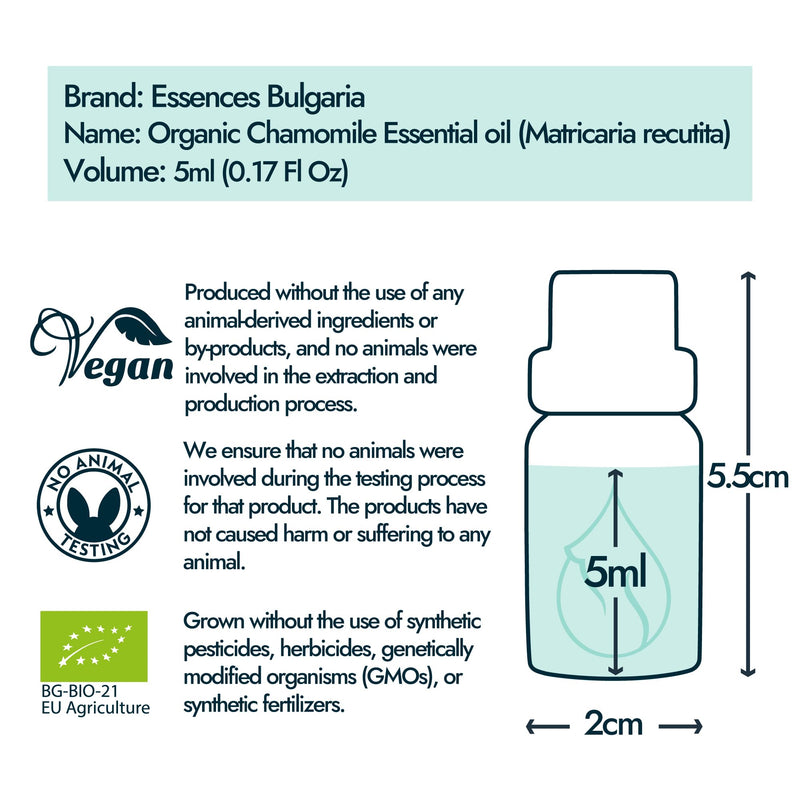 Essences Bulgaria Organic Chamomile Essential Oil 5ml – Matricaria recutita | Pure, Undiluted & Therapeutic Grade