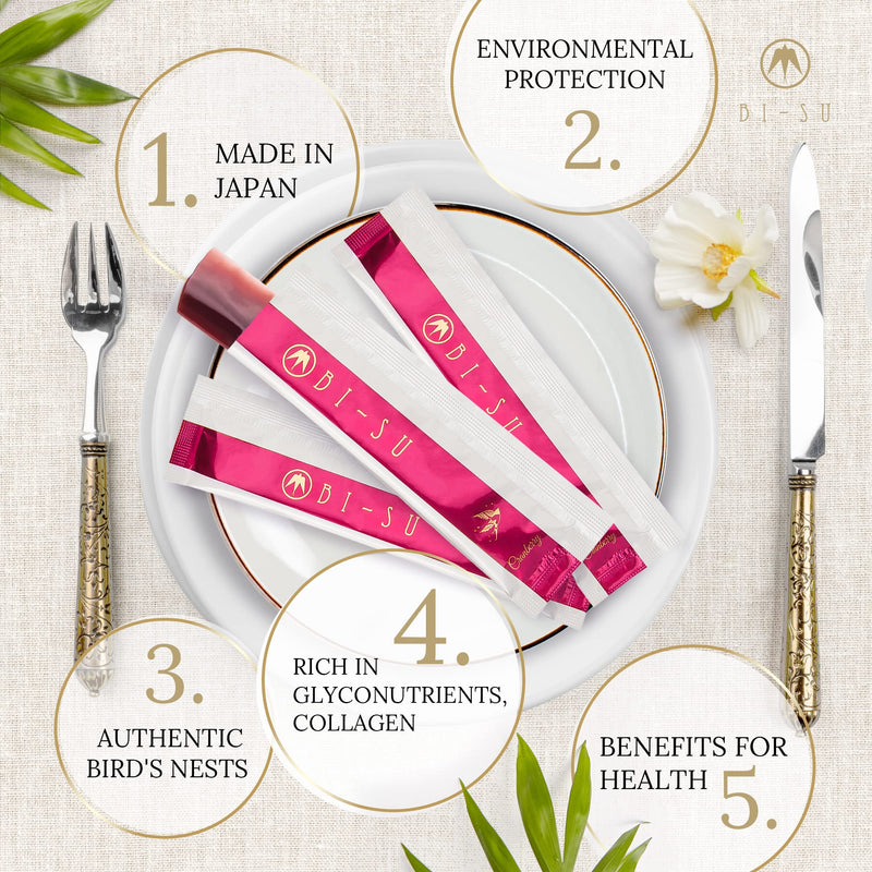 BI-SU Extract Jelly Stick | Natural Swiftlet Nests Extract, Collagen, Vitamin C, Japanese Skincare, Anti-Aging, Maintains Skin's Elasticity, Boosts Immune System, GI Health, Cranberry Flavor, 30 PCS