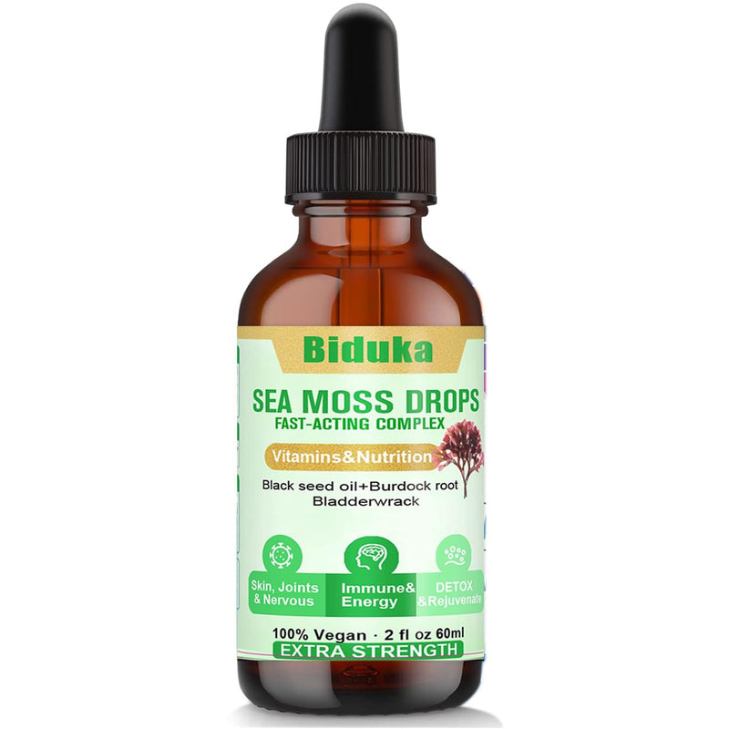 Biduka Irish Sea Moss Drops – Black Seed Oil, Burdock Root & Bladderwrack | Multimineral Seamoss