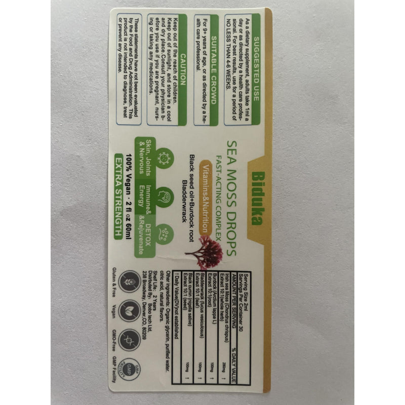 Biduka Irish Sea Moss Drops – Black Seed Oil, Burdock Root & Bladderwrack | Multimineral Seamoss