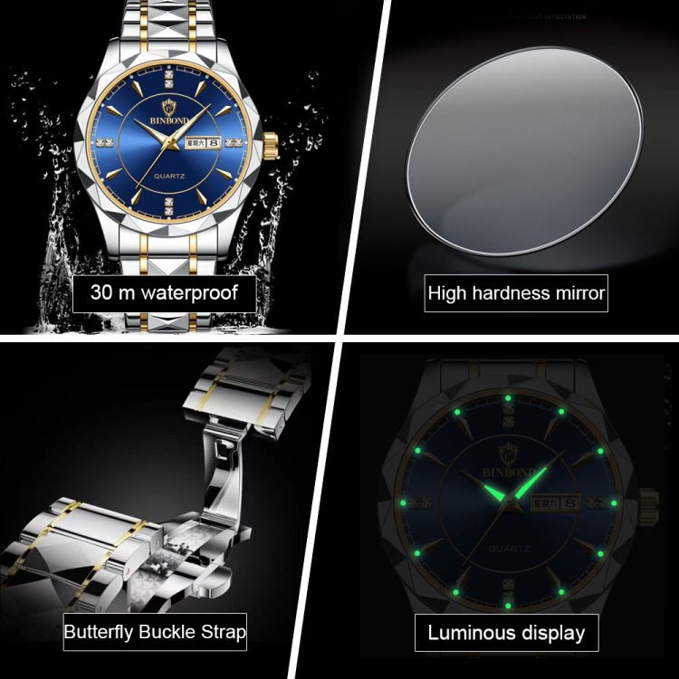 BINBONG B5552 Luminous Multifunctional Business Calendar Quartz Watch - InStock