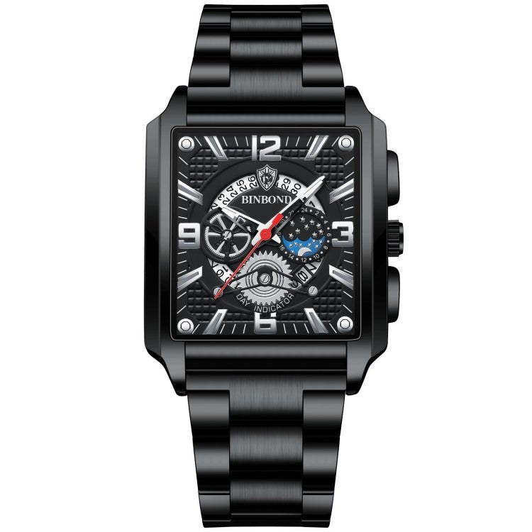 BINBONG B6575 Men Vintage Square Multifunctional Waterproof Luminous Quartz Watch, Black-Rose Gold-Black-Rose, Black-Black-Black-White, Black-Black-Black-Rose, Full Gold-Black, White-Black, Brown Leather-Rose Gold-Black, Black Leather-Rose Gold-Black... - InStock