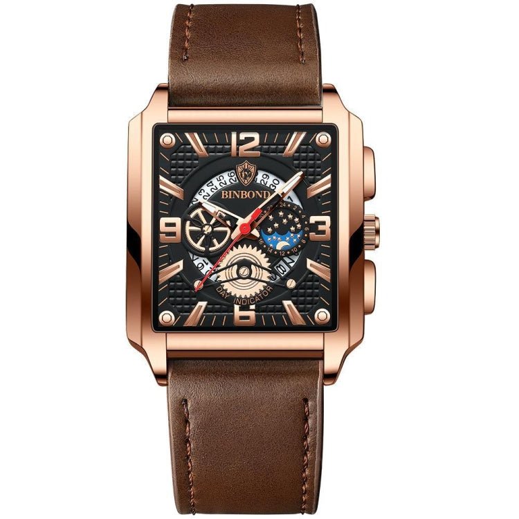 BINBONG B6575 Men Vintage Square Multifunctional Waterproof Luminous Quartz Watch, Black-Rose Gold-Black-Rose, Black-Black-Black-White, Black-Black-Black-Rose, Full Gold-Black, White-Black, Brown Leather-Rose Gold-Black, Black Leather-Rose Gold-Black... - InStock