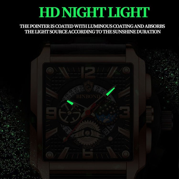 BINBONG B6575 Men Vintage Square Multifunctional Waterproof Luminous Quartz Watch, Black-Rose Gold-Black-Rose, Black-Black-Black-White, Black-Black-Black-Rose, Full Gold-Black, White-Black, Brown Leather-Rose Gold-Black, Black Leather-Rose Gold-Black... - InStock