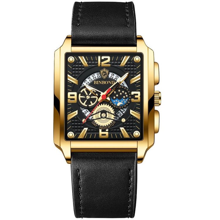 BINBONG B6575 Men Vintage Square Multifunctional Waterproof Luminous Quartz Watch, Black-Rose Gold-Black-Rose, Black-Black-Black-White, Black-Black-Black-Rose, Full Gold-Black, White-Black, Brown Leather-Rose Gold-Black, Black Leather-Rose Gold-Black... - InStock