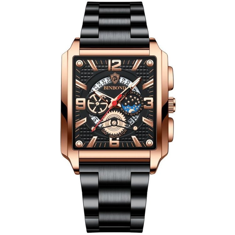 BINBONG B6575 Men Vintage Square Multifunctional Waterproof Luminous Quartz Watch, Black-Rose Gold-Black-Rose, Black-Black-Black-White, Black-Black-Black-Rose, Full Gold-Black, White-Black, Brown Leather-Rose Gold-Black, Black Leather-Rose Gold-Black... - InStock