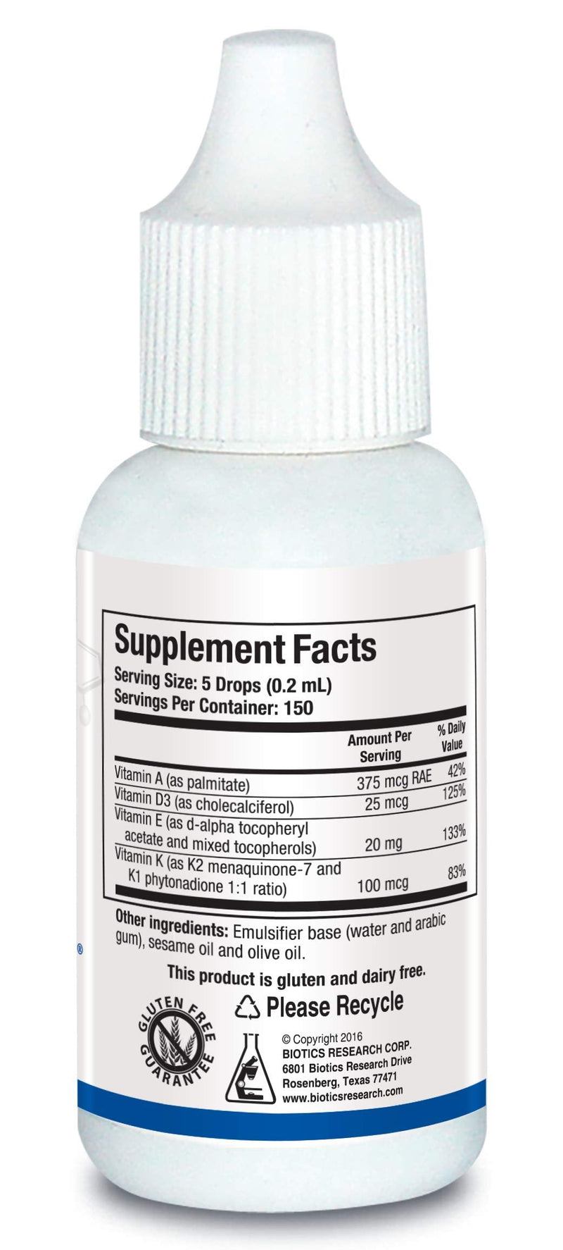 Biotics Research Bio ADEK Mulsion – Emulsified Vitamin A, D3, K2 for Immune, Bone, Eye & Cardiovascular Health | 1 fl oz