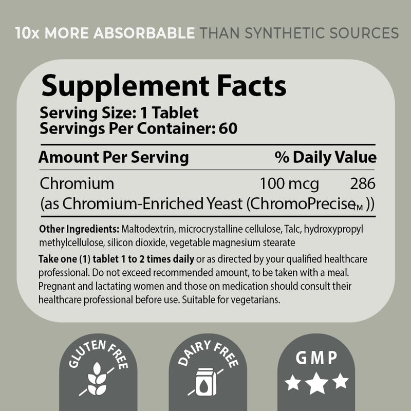 Bio-Chromium 100mcg | 10x Absorption | ChromoPrecise Chromium | Craving Control