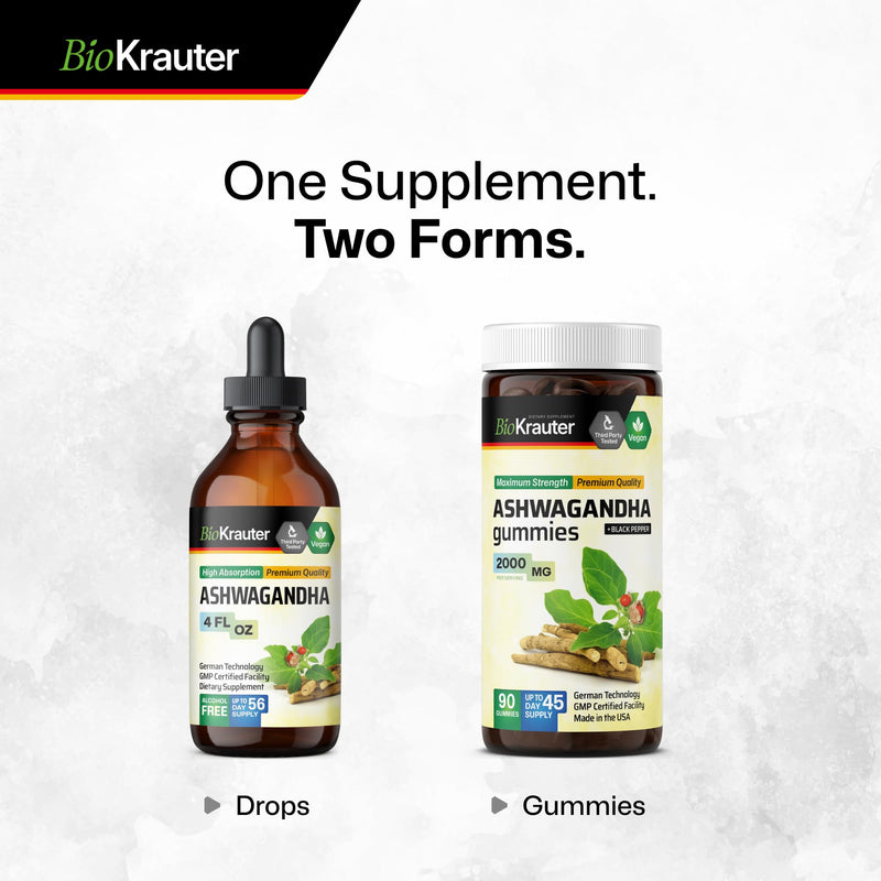 BIO KRAUTER Ashwagandha Drops – Pure Vegan Liquid 685 mg, 56-Day Supply