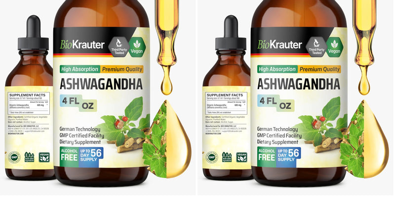 BIO KRAUTER Ashwagandha Liquid Drops – Calm Mood Support, Vegan, Alcohol & Sugar Free, 4 oz (Pack of 2)