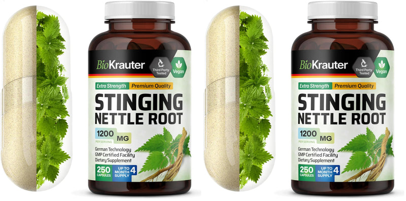BIO KRAUTER Stinging Nettle Capsules 1200 mg – 250 Urinary Tract & Overall Support Caps – Nettle Root Powder (Urtica Dioica) – Non-GMO – Pack of 2