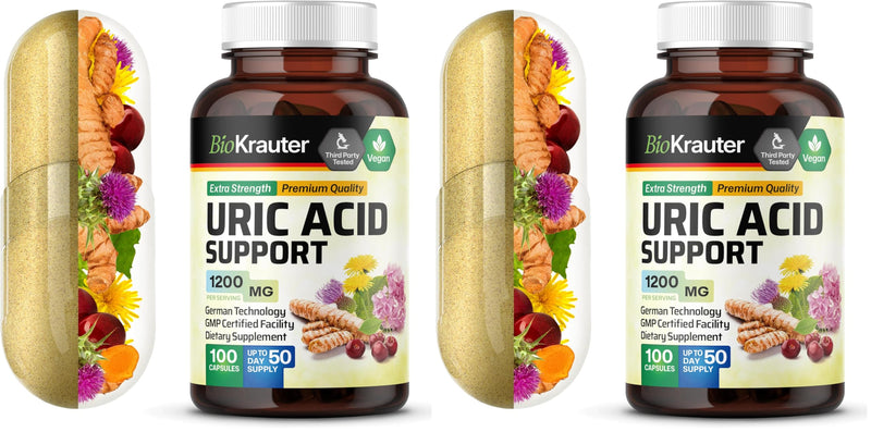 BIO KRAUTER Uric Acid Support Capsules 1200 mg - 2-Pack, 100 Count, Vegan Kidney Support