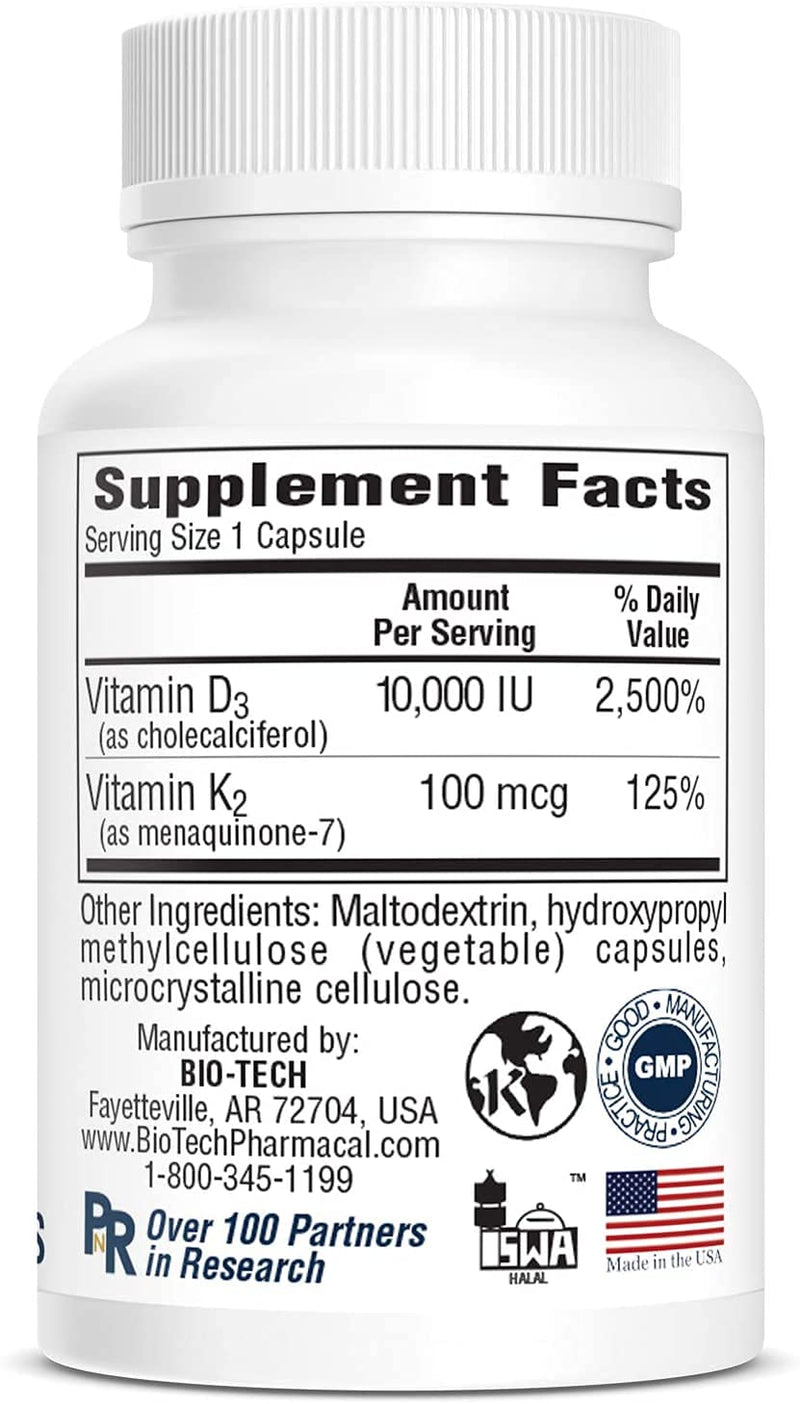 Bio-Tech D3-K2 120 Vegcaps – Vegan Vitamin D3 & K2 for Bone Health