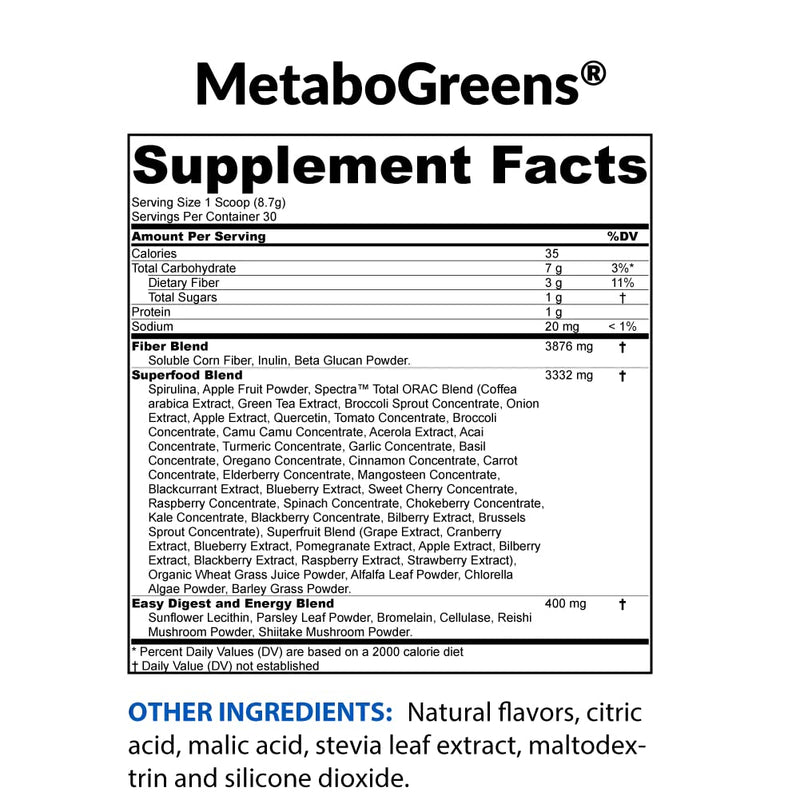 BioTrust Metabo Greens Superfood Powder – Berry Flavor, 30 Servings